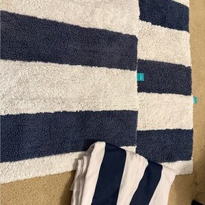 Pillowfort Navy and White Plush Mat & Shower Curtain